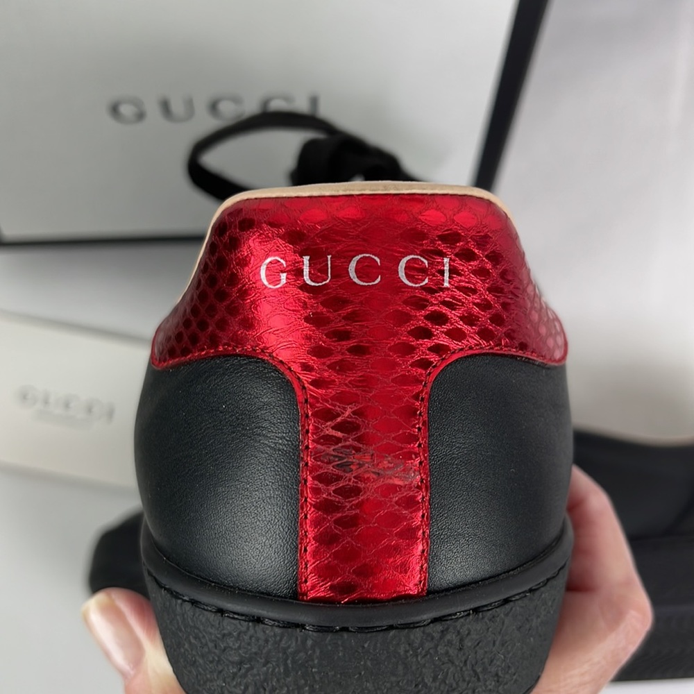 Gucci Mens Embroidered Ace Low Top Black Sneaker - Picture 7 of 11